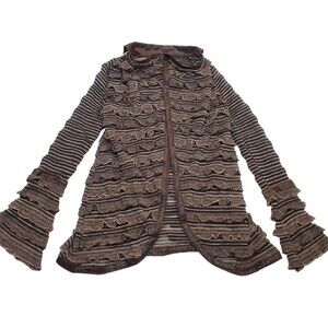 ANAC by Kimi Ruffled Brown Wrap Top Sz M Y2K Bell Long Sleeve Sheer Whimsical